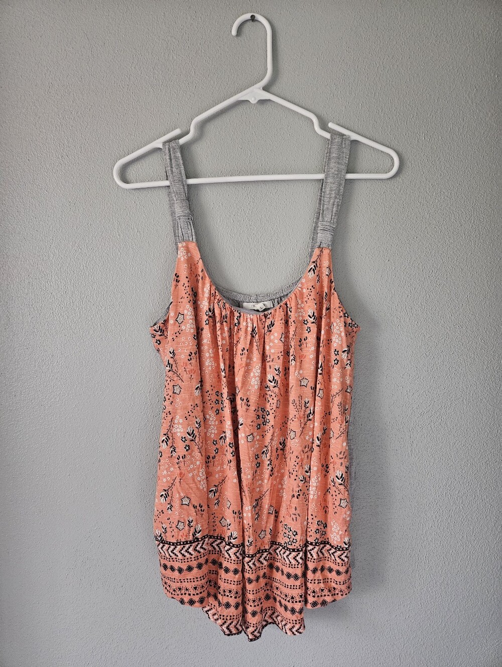 Maurices Coral Printed Tank with Heather Gray Straps